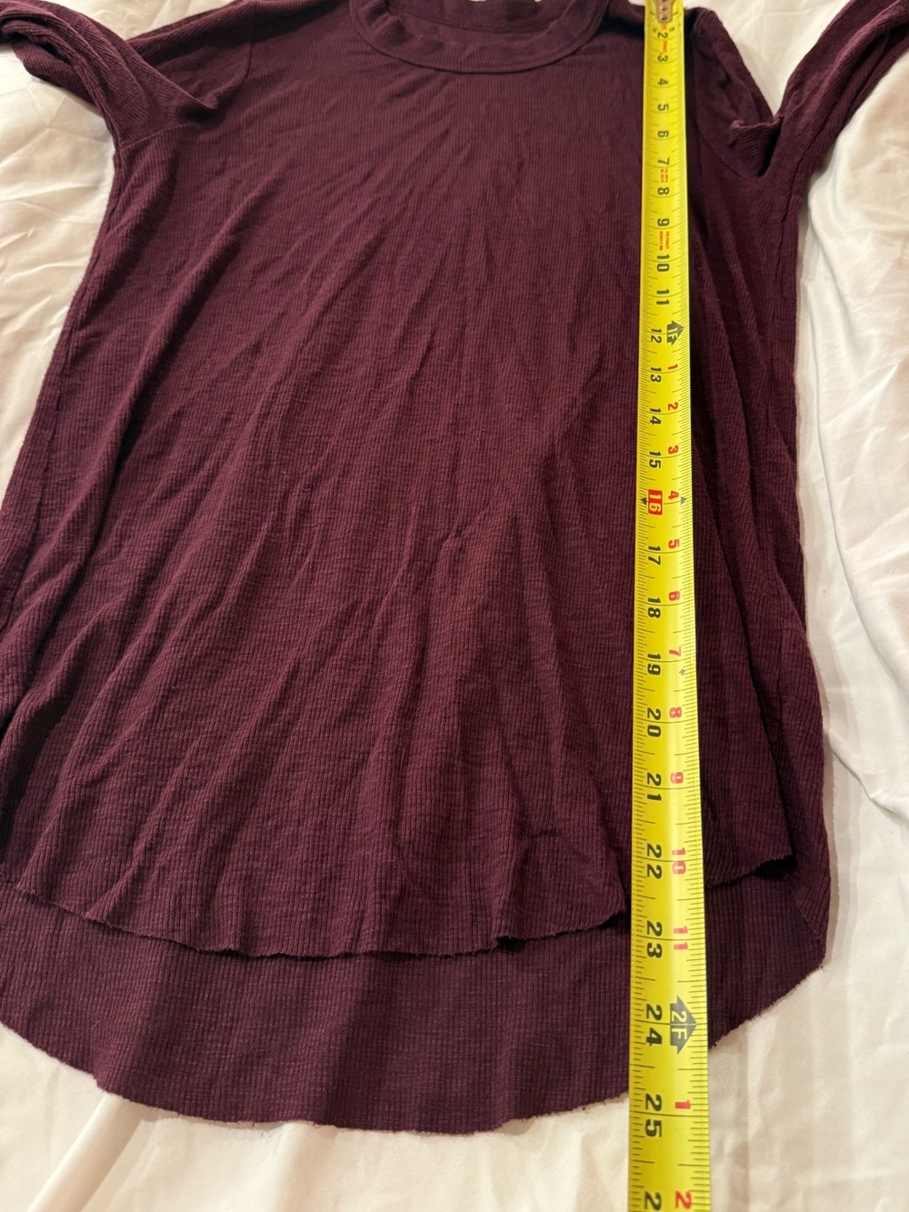 Aerie Ribbed Curved Hem Long Sleeve Shirt Maroon / Burgundy Size XS - Picture 7 of 7
